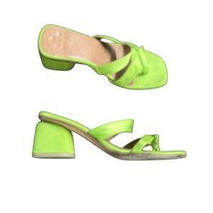 LOQ Lime Green Satin Chunky Heel Sandals Handcrafted Spain Women's Size EU 37